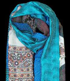 Kantha sjaal hergebruikte zijde Turquoise-Blauw via Via India