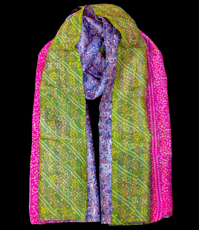 Kantha sjaal hergebruikte zijde Roze-Groen from Via India