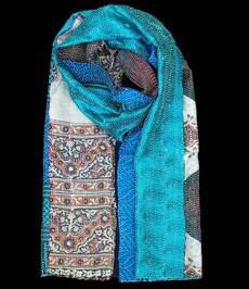 Kantha sjaal hergebruikte zijde Turquoise-Blauw via Via India