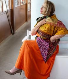 Kantha sjaal hergebruikte zijde Oranje-Goud Ikat via Via India