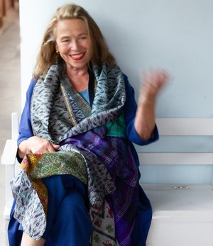 Kantha sjaal hergebruikte zijde Zilverblauw ikat from Via India