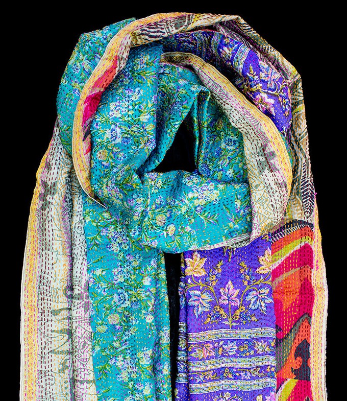 Kantha sjaal hergebruikte zijde Turquoise-Rood-Paars from Via India