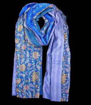 Kantha Sjaal zijde Lila-Blauw tweezijdig draagbaar from Via India