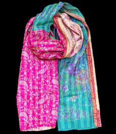 Kantha sjaal hergebruikte zijde Pink-Turquoise voor inkopers via Via India