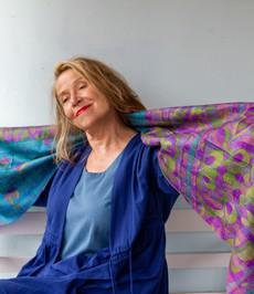 Kantha sjaal hergebruikte zijde Blauw-Groen-Lavendel via Via India