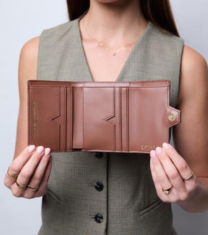 Clemmie Vegan Bio-Based Bamboo Trifold purse in brown from Votch