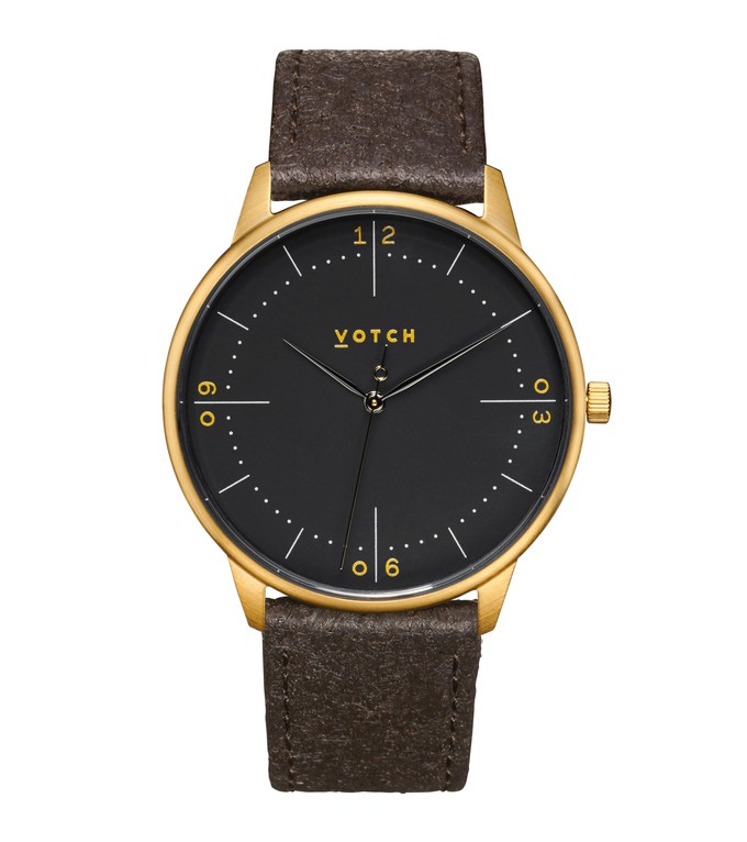 Gold & Dark Brown Piñatex with Black Watch | Aalto from Votch