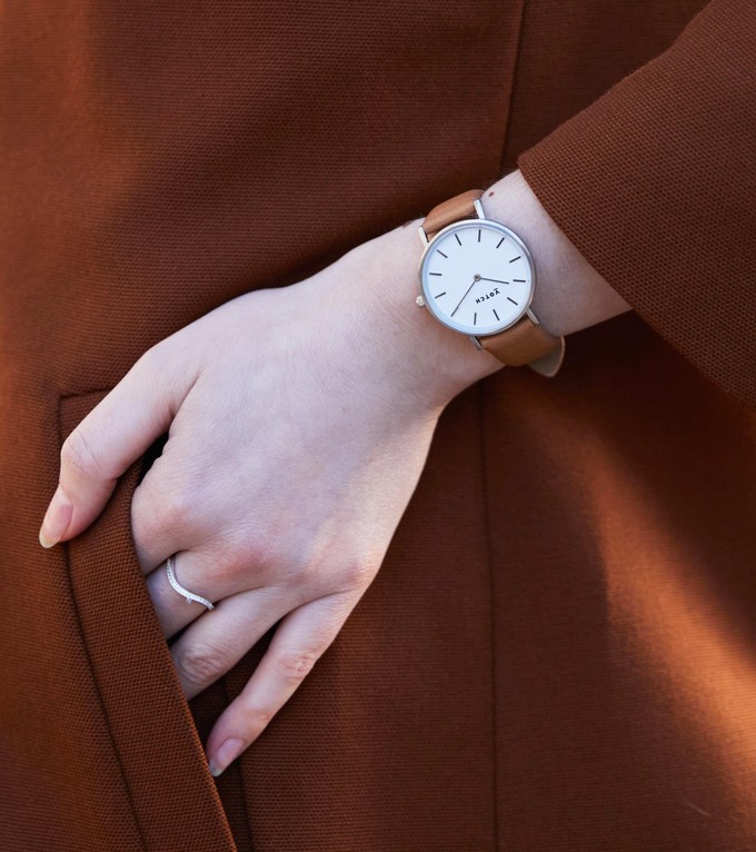 Silver & Tan Watch | Petite from Votch