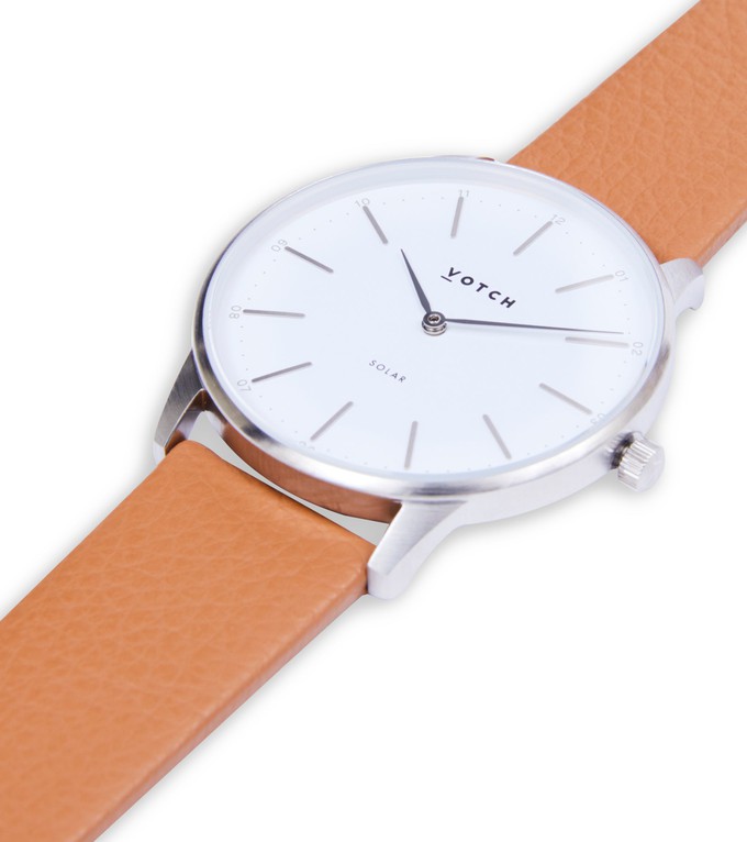 Silver & Tan Watch | Solar Classic from Votch