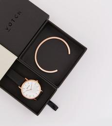 Rose Gold Bangle with Rose Gold & Black Petite Watch via Votch