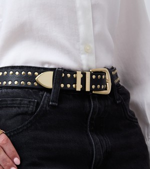 Ayla Vegan Bio-Based Bamboo Western Studded belt in black from Votch