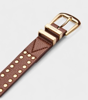 Ayla Vegan Bio-Based Bamboo Western Studded belt in brown from Votch