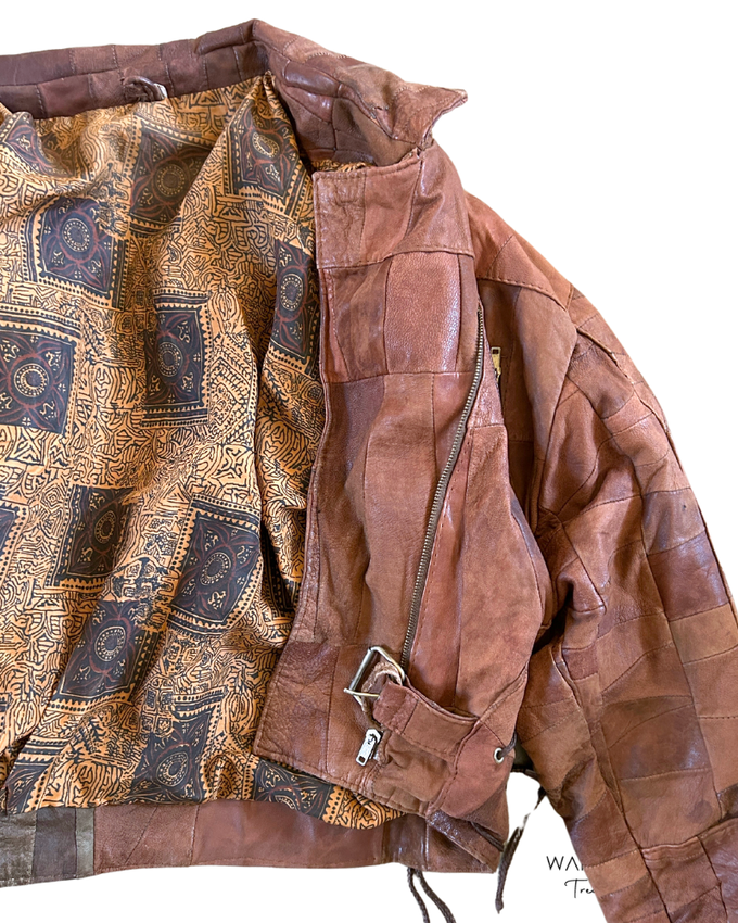 Pre-Loved Leather Jacket Patchwork Brown from WANDERWOOD