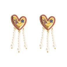 Heart-Shaped Tassel Pearl Dangles via WANDERWOOD