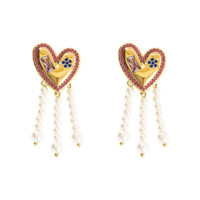 Heart-Shaped Tassel Pearl Dangles from WANDERWOOD