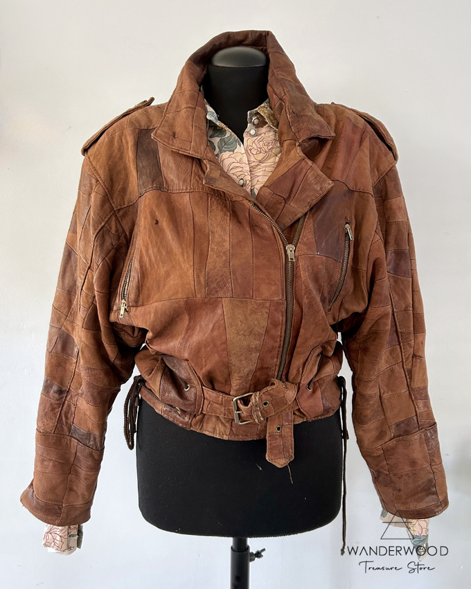 Pre-Loved Leather Jacket Patchwork Brown from WANDERWOOD