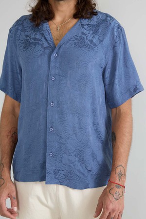 zen indigo Better-Than-Silk Bowling Shirt from Yahmo