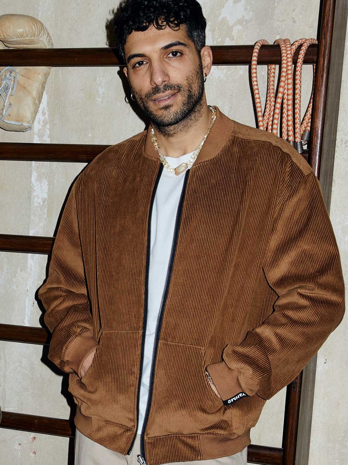 masala/caramel Reversible Bomber Corduroy from Yahmo