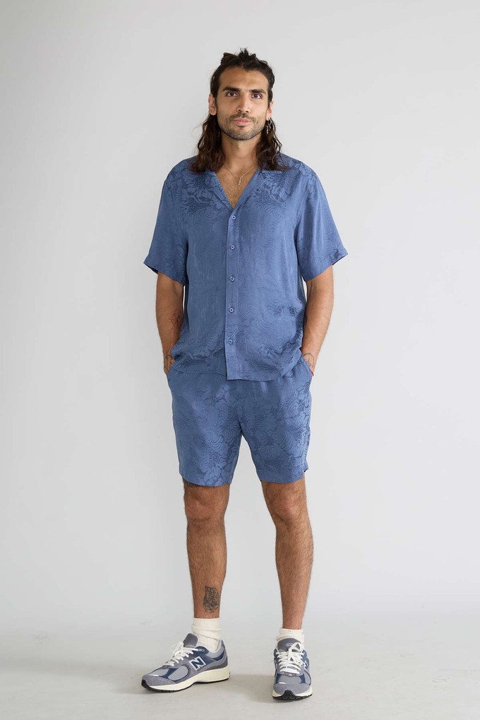 zen indigo Better-Than-Silk Bowling Shirt from Yahmo